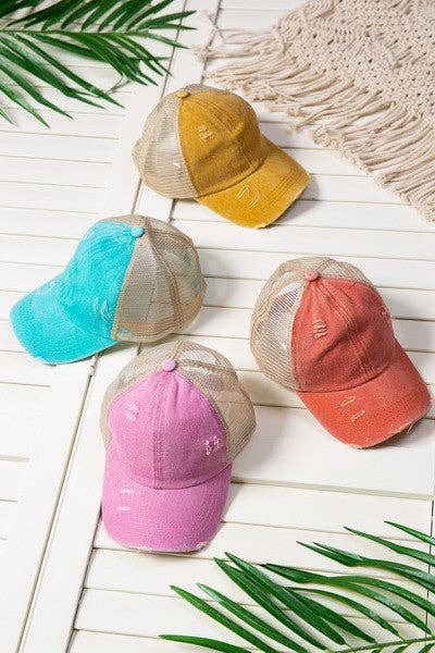 PREMIUM DISTRESS MESH BACK BASEBALL CAP | 40HW700: TURQ