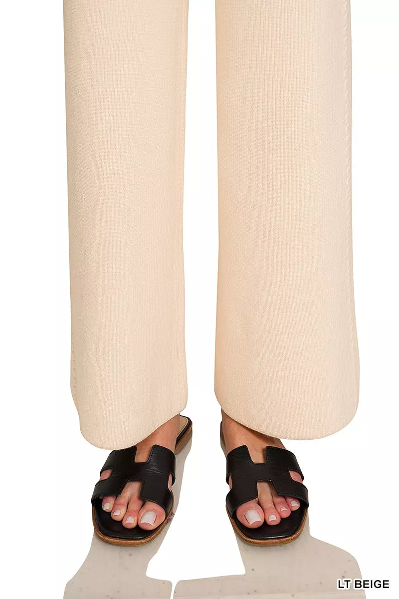 Light Beige Viscose Round Neck Top & Pants Set by Zenana