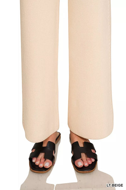 Light Beige Viscose Round Neck Top & Pants Set by Zenana
