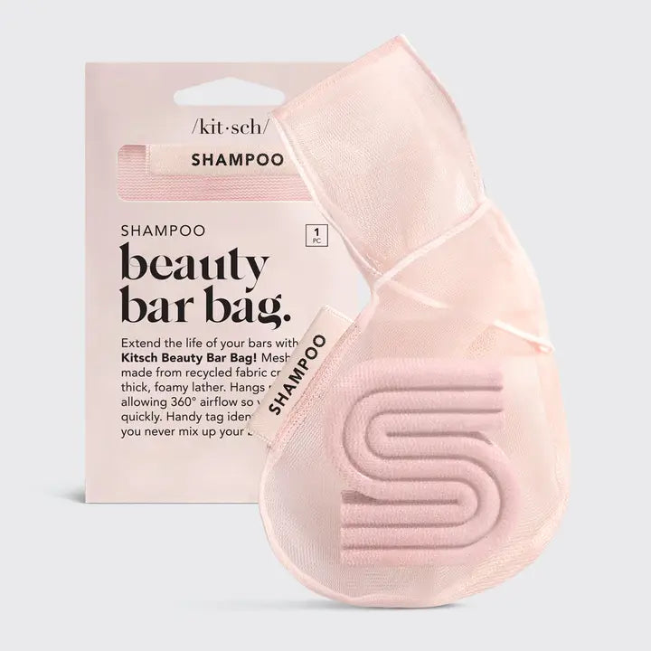 Kitsch Shampoo and Conditioner Beauty Bar Bags in blush and coral recycled mesh