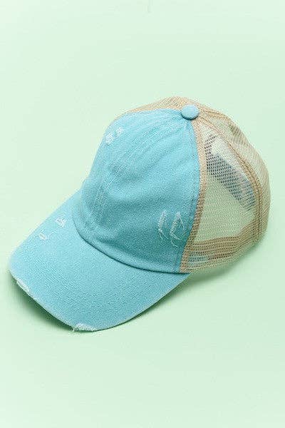 PREMIUM DISTRESS MESH BACK BASEBALL CAP | 40HW700: TURQ
