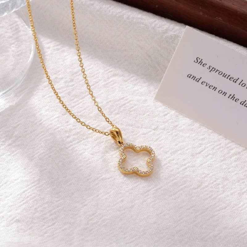 18K STAINLESS STEEL TARNISH FREE CLOVER NECKLACE | 40NK9680: Gold