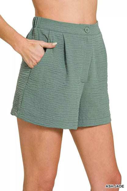 Ash Jade Woven Airflow Back Elastic Waist Shorts by Zenana