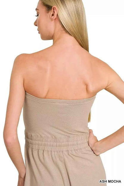 Ash Mocha Tube Top Jumpsuit with Drawstring Waist by Zenana