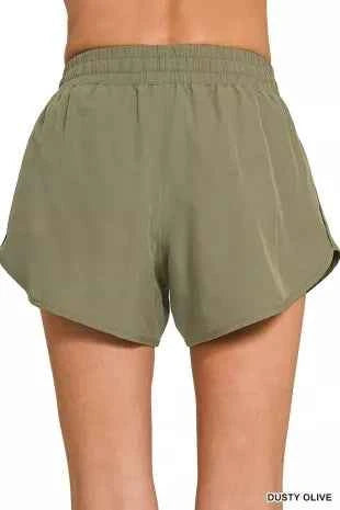 Dusty Olive Soft Woven Lined Shorts With Zip Coin Pocket by Zenana