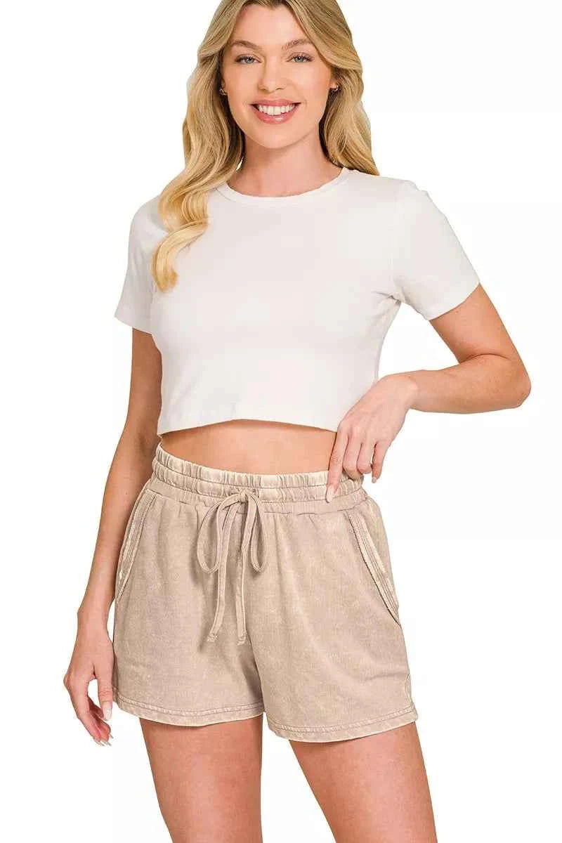 Ash Mocha French Terry Acid Washed Relaxed Top & Short Set | Zenana