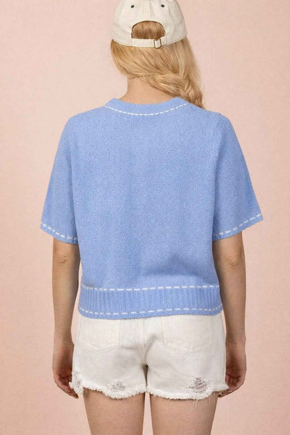 Stitch Detail Button Down Sweater Cardigan Top by Very J