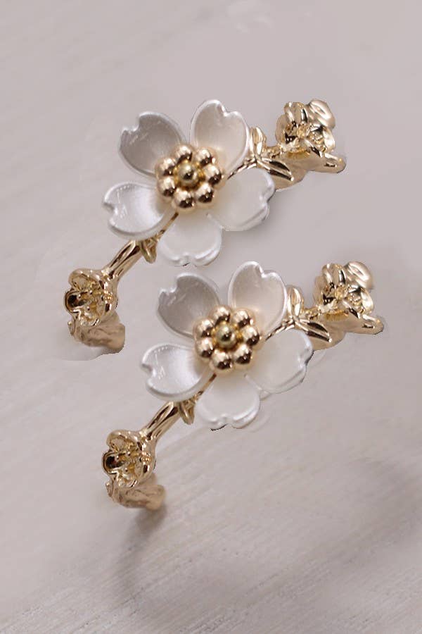 PEARL FLOWER HOOP EARRINGS | 80E2950: Gold