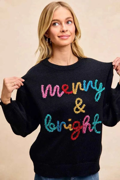Black Tinsel Lettering Christmas Sweater