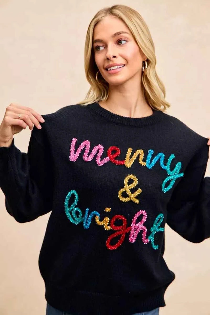Black Tinsel Lettering Christmas Sweater