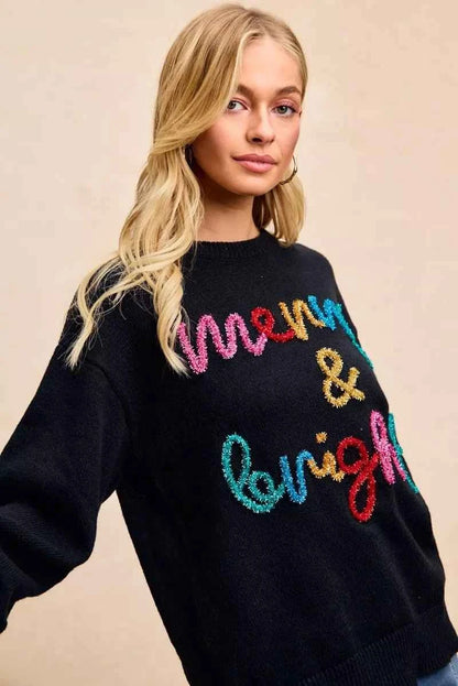 Black Tinsel Lettering Christmas Sweater