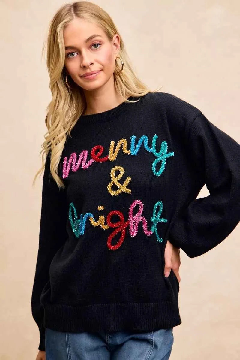 Black Tinsel Lettering Christmas Sweater
