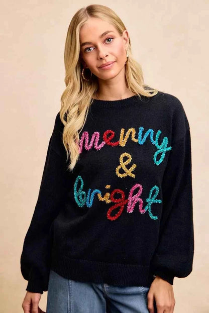 Black Tinsel Lettering Christmas Sweater