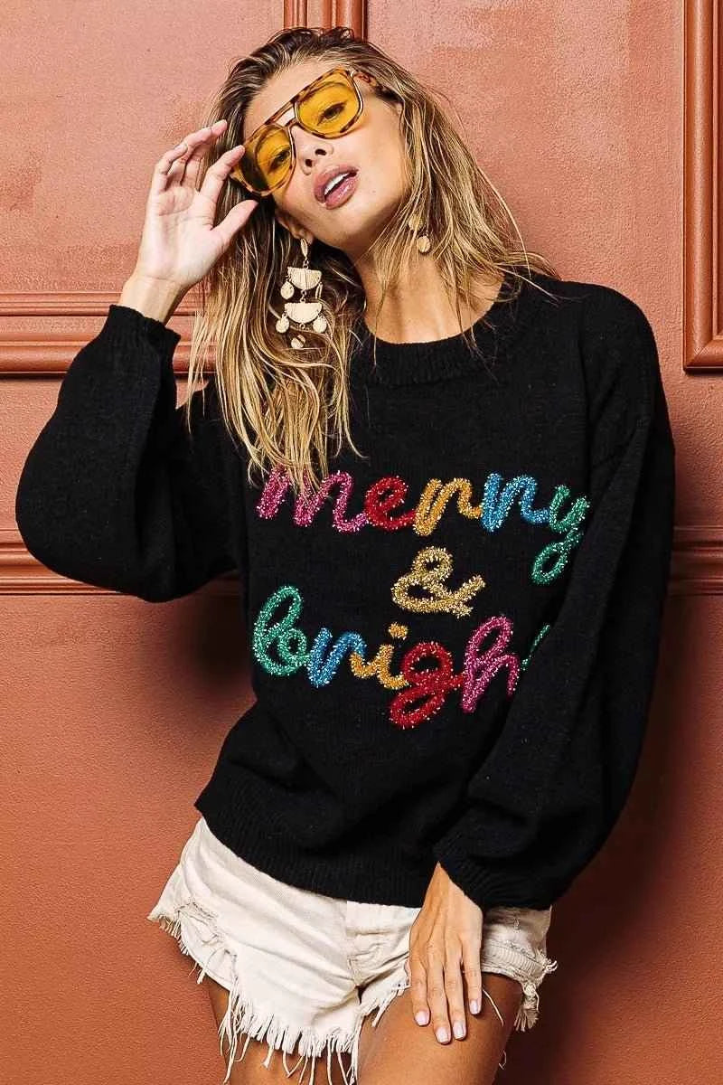 Black Tinsel Lettering Christmas Sweater