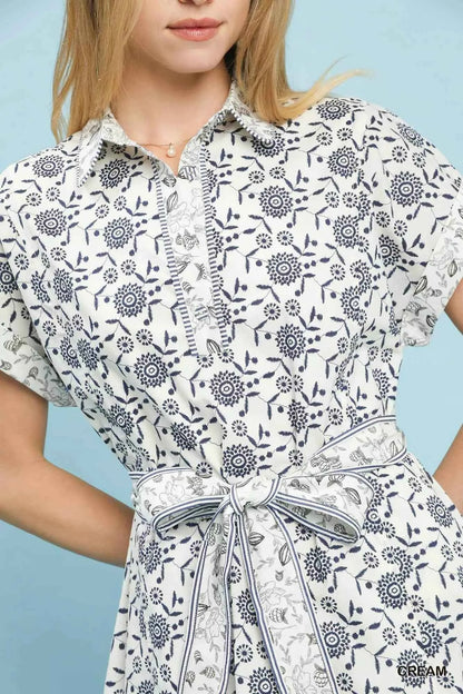 Border Print Belted Shirt Dress by Umgee