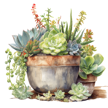 Illustration of a pot with succulents on a white background DIY paint kit