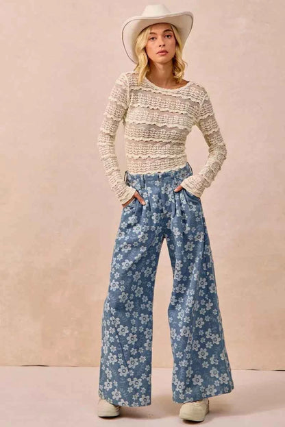 BiBi Ruffles Detail Flower Lace Top