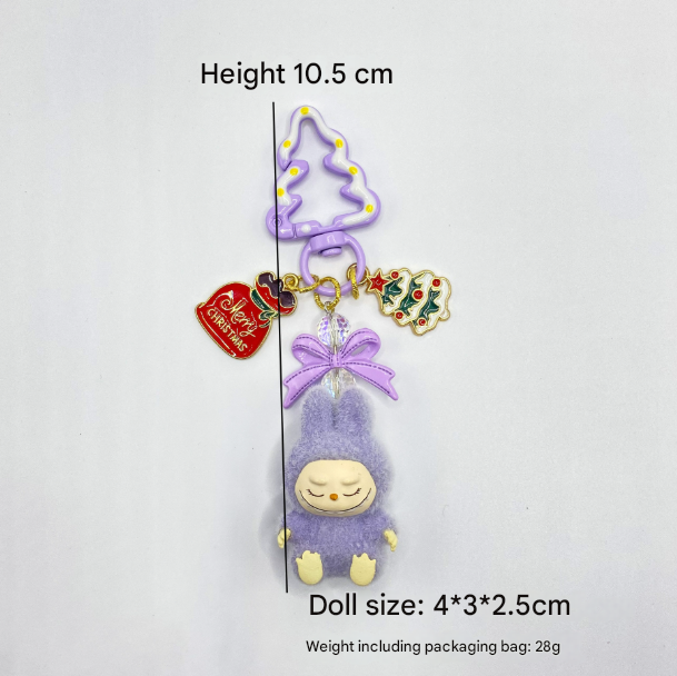 Christmas flocking mini Labubu keychain bag pendant: Pink
