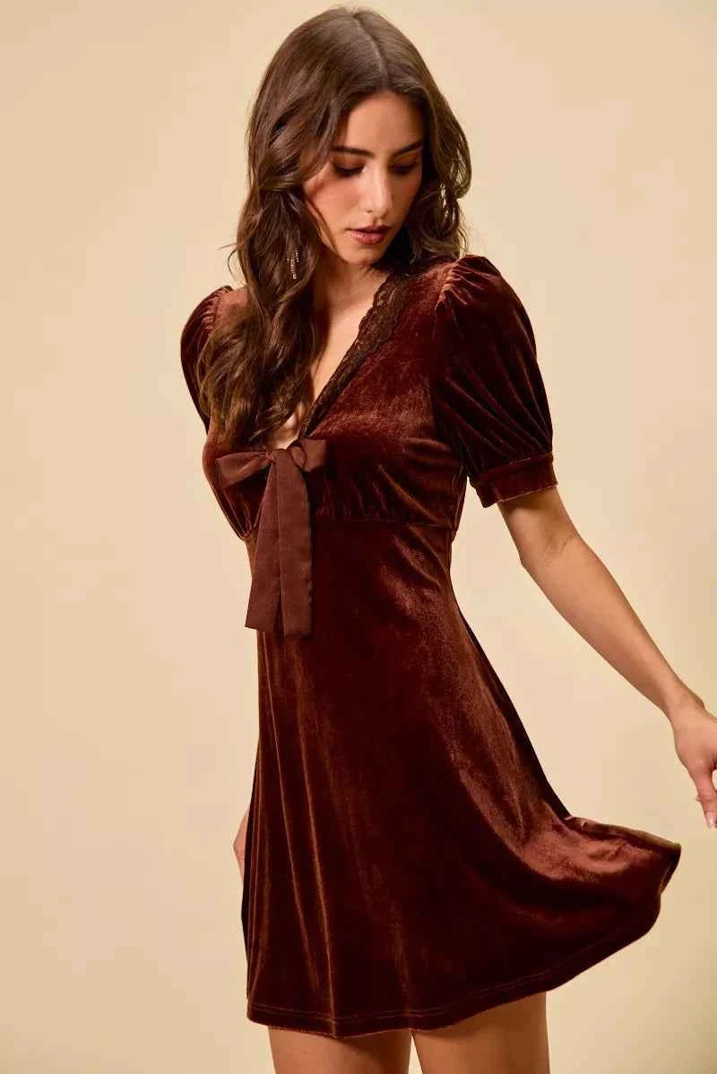 SO ME Velvet Short Sleeves Mini Dress