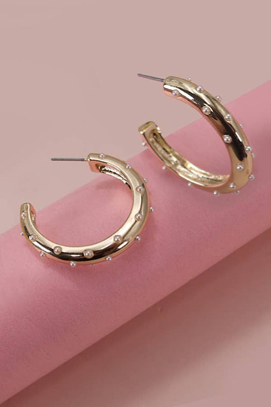 PEARL STUDDED HOOP EARRINGS GOLDTONE