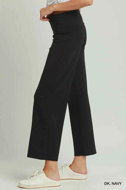 Umgee Cotton Viscose Folded Waistband Straight Leg Pants