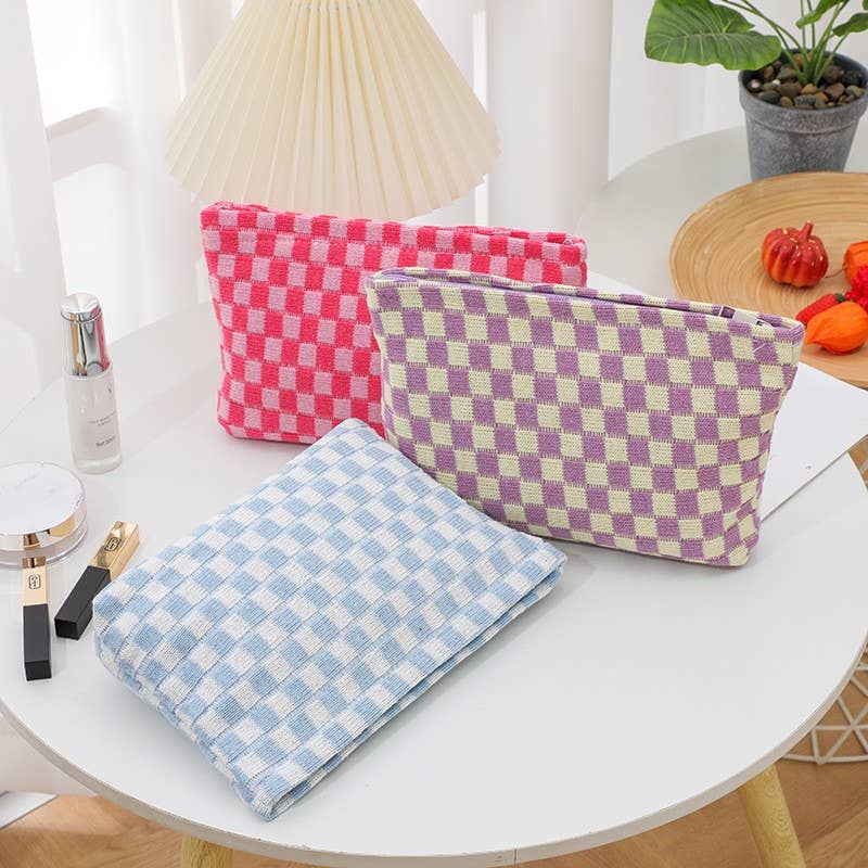 TRAVEL CHECKER MAKEUP COSMETIC POUCH BAG | 40P528: LAVENDER