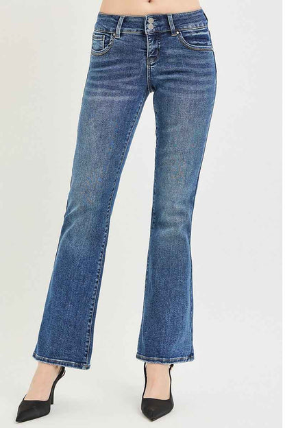 RISEN Low Rise Bootcut Jeans Tummy Control Medium Wash