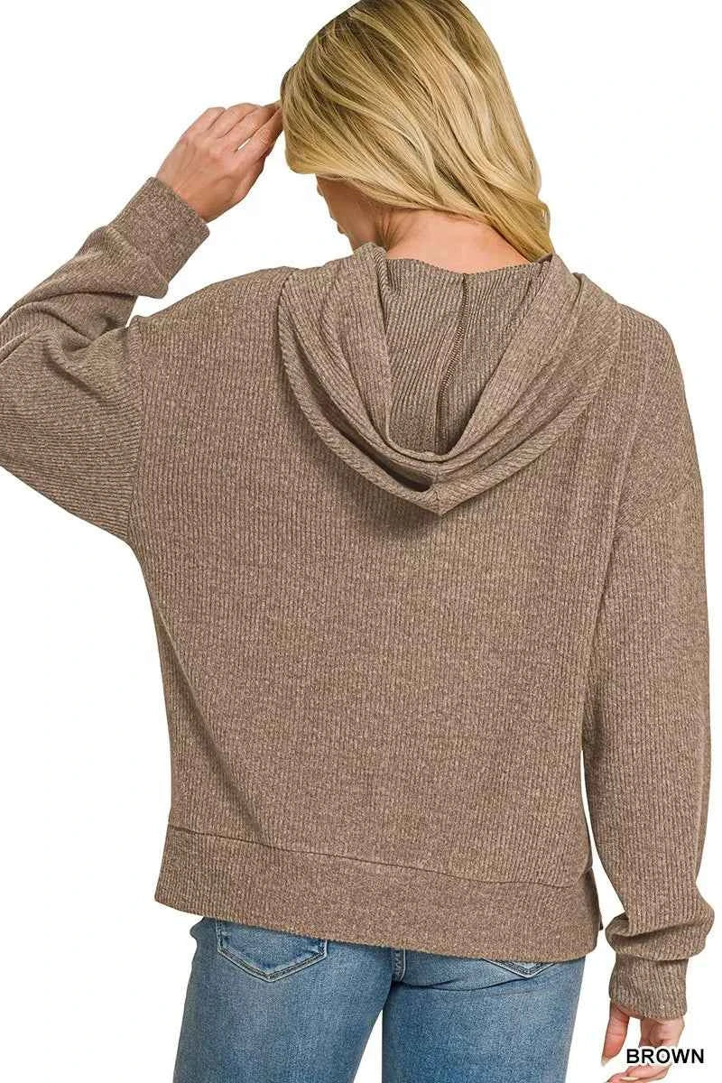 Zenana Brushed Ribbed Hacci Hoodie