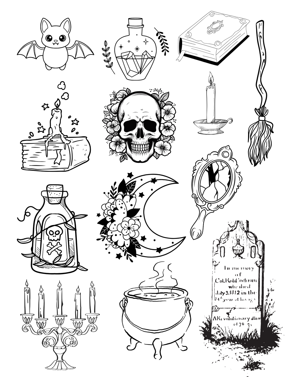The Paper Garden Spooky color-your-own sticker kit featuring Halloween-inspired illustrated stickers