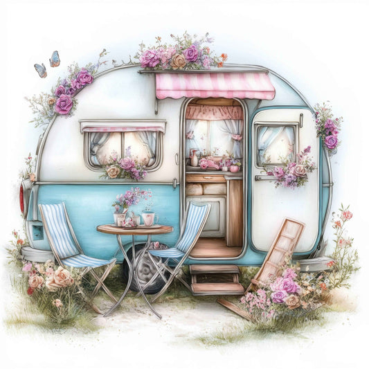 Summer Boho Camper Series Painting Art Kits: 3. Lavender Flowers Camper