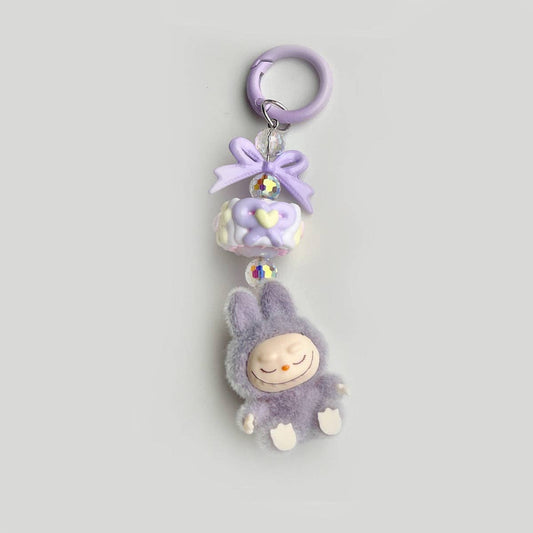 Flocked Mini Labubu candy Keychain bag pendant: Purple