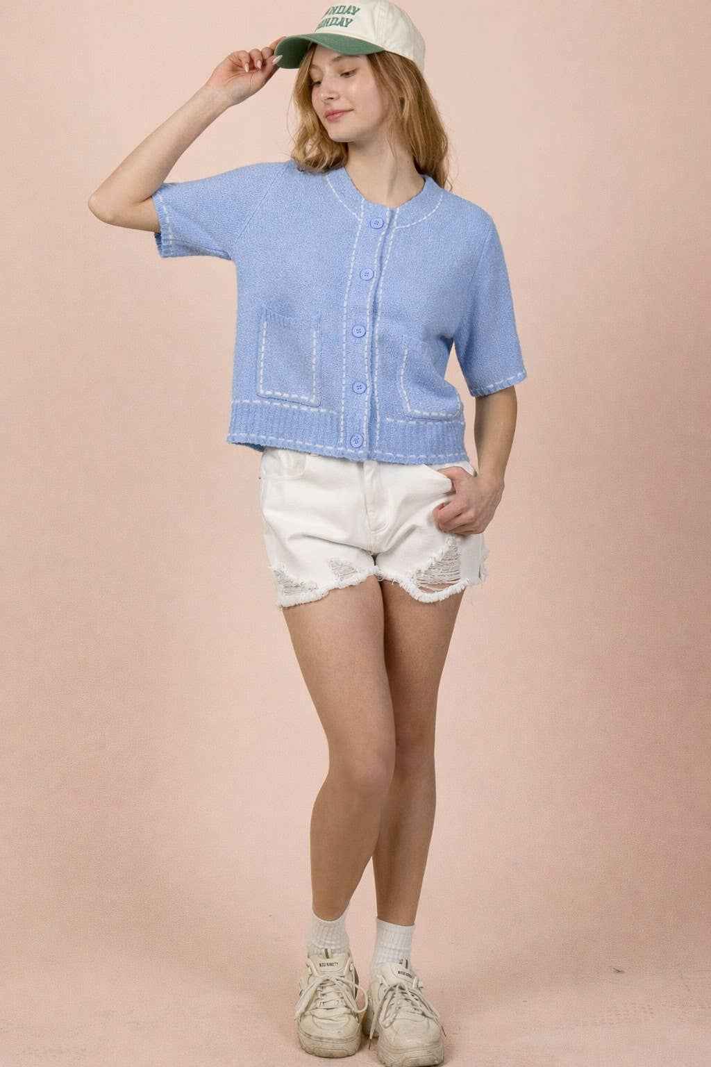 Stitch Detail Button Down Sweater Cardigan Top by Very J