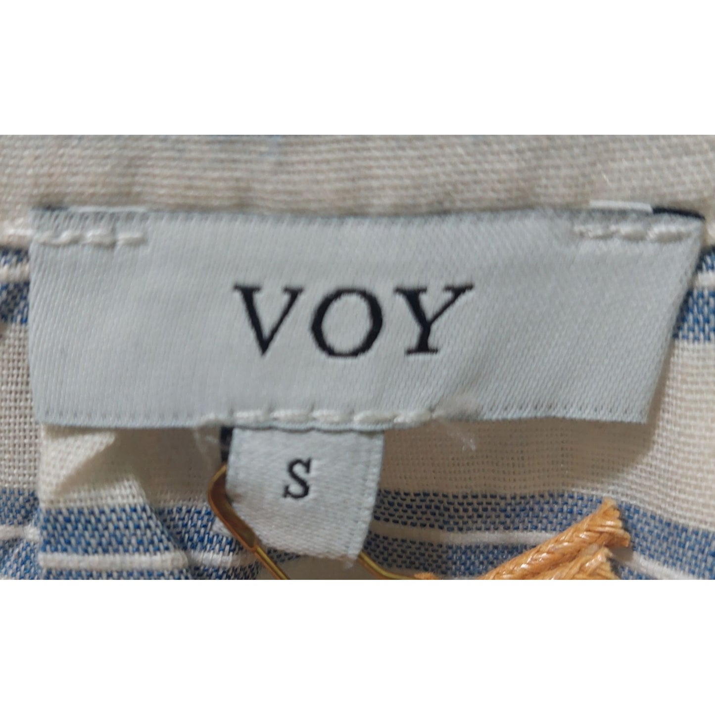 Voy Womens Blue Floral & Stripe Embroidered V-Neck Blouse~Boho~SMALL