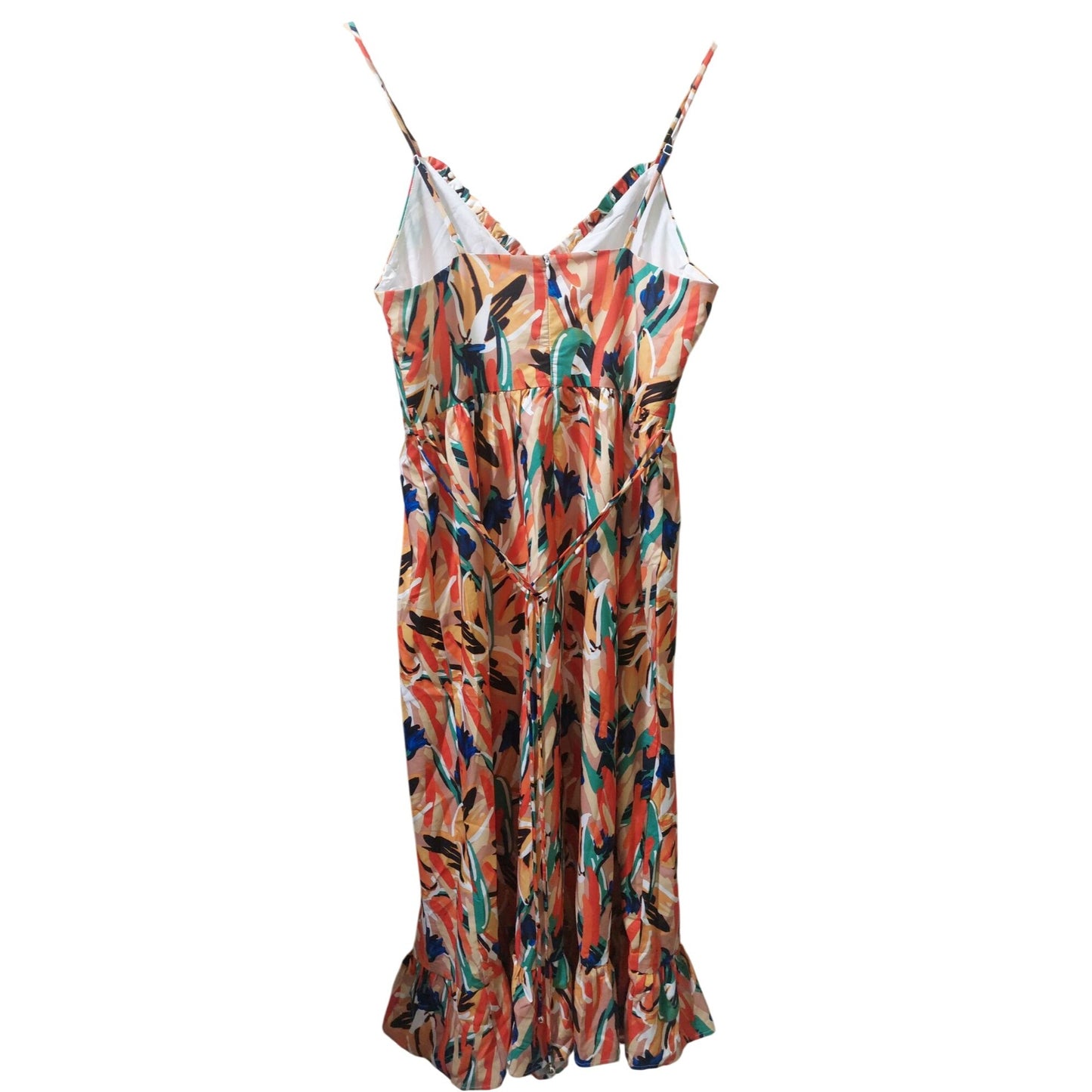 NWT Commense Multi Color Midi Dress W/ Adj. Spaghetti Straps~Ruffled Hem~Medium