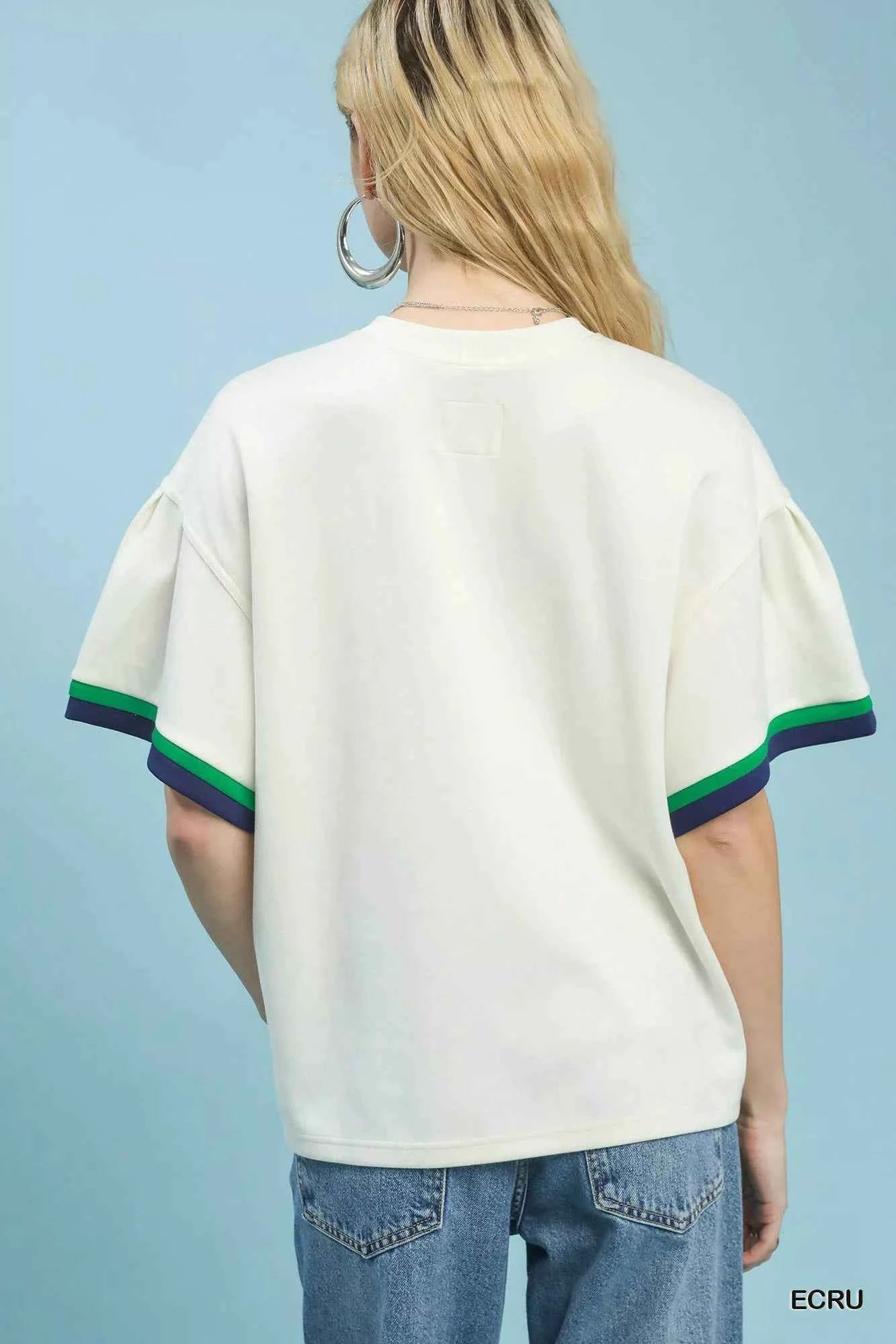 Ecru Contrast Trim Bell Sleeve Top by Umgee