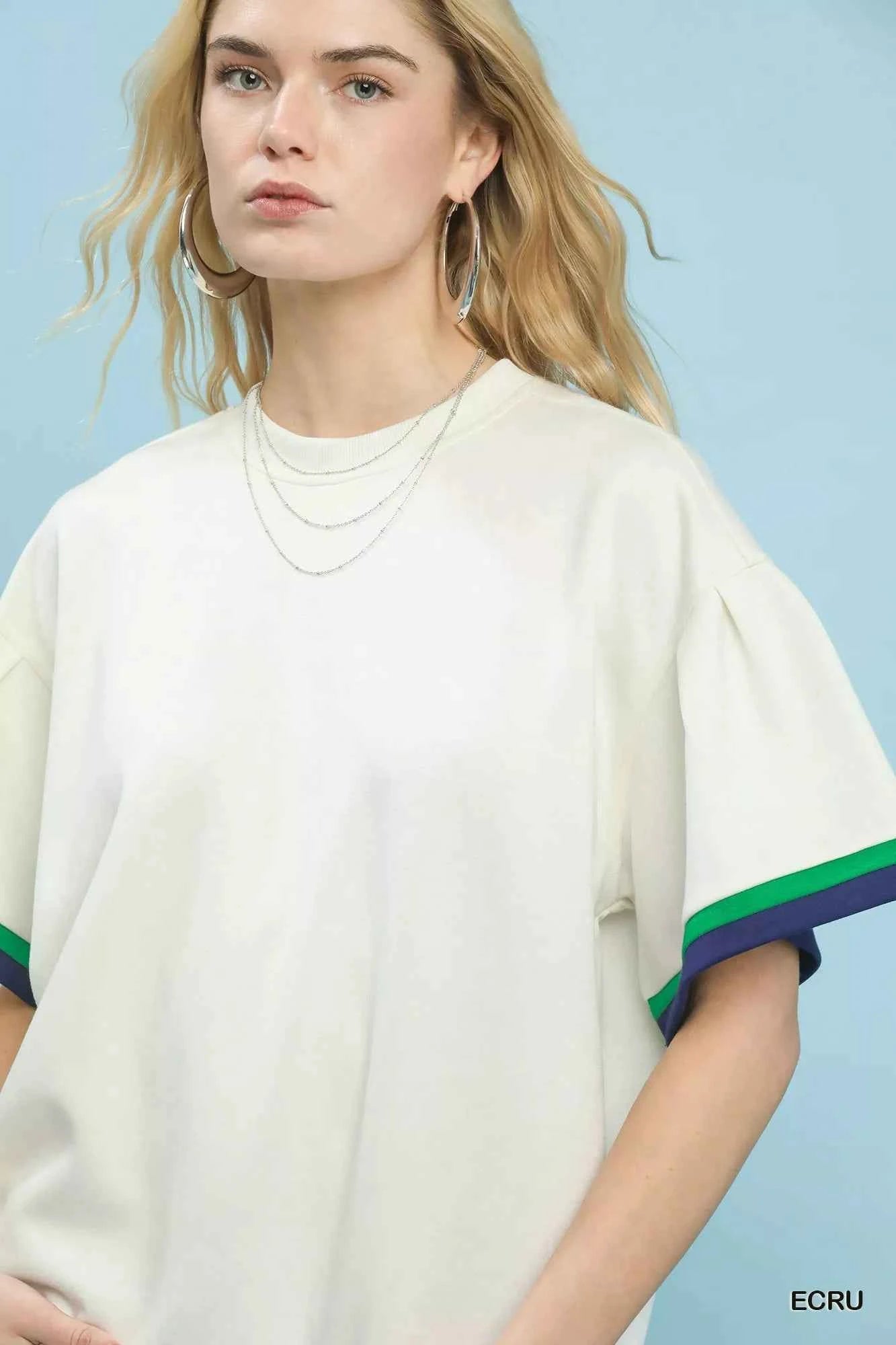 Ecru Contrast Trim Bell Sleeve Top by Umgee