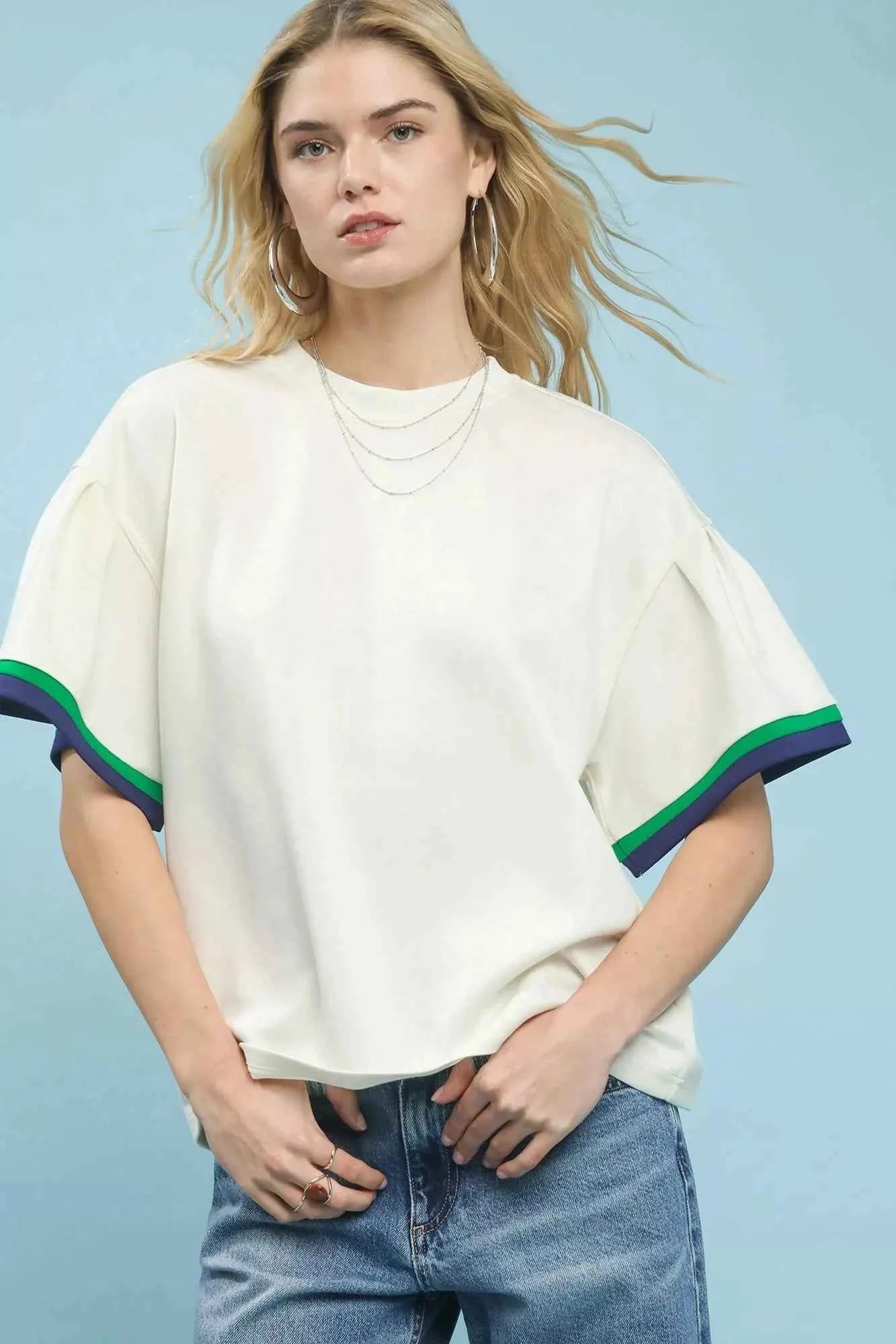 Ecru Contrast Trim Bell Sleeve Top by Umgee