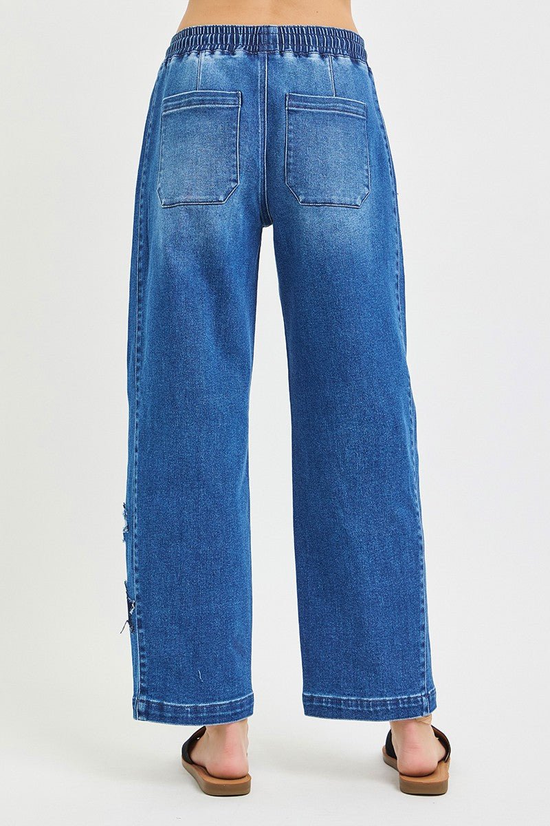 Elastic Band Slouchy Cropped Barrel with Star Patch by Risen Back View