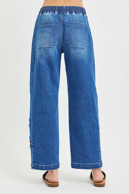 Elastic Band Slouchy Cropped Barrel with Star Patch by Risen Back View