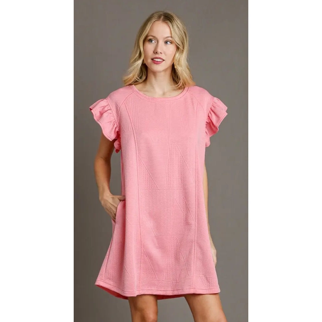 Umgee Criss Cross Jacquard Knit Dress Light Pink~Pockets