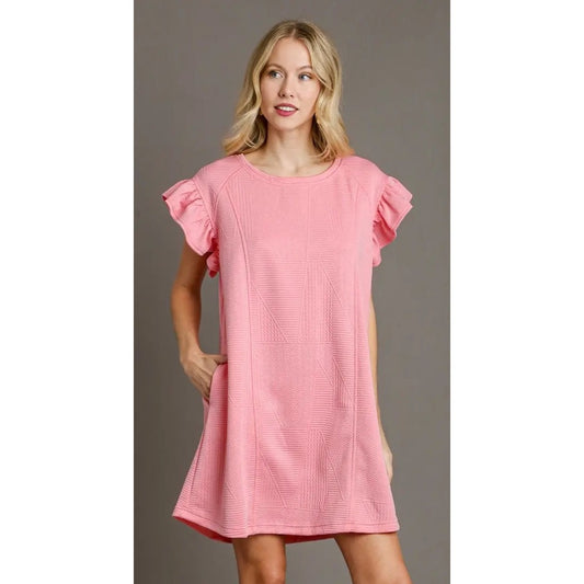 Umgee Criss Cross Jacquard Knit Dress Light Pink~Pockets