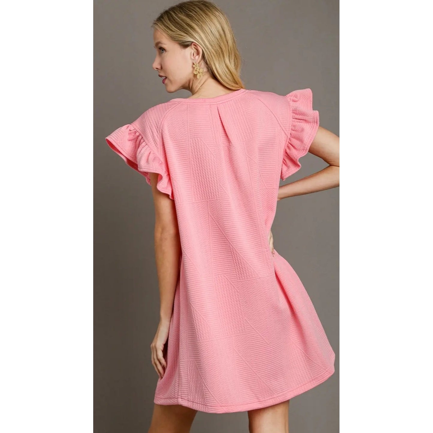 Umgee Criss Cross Jacquard Knit Dress Light Pink~Pockets