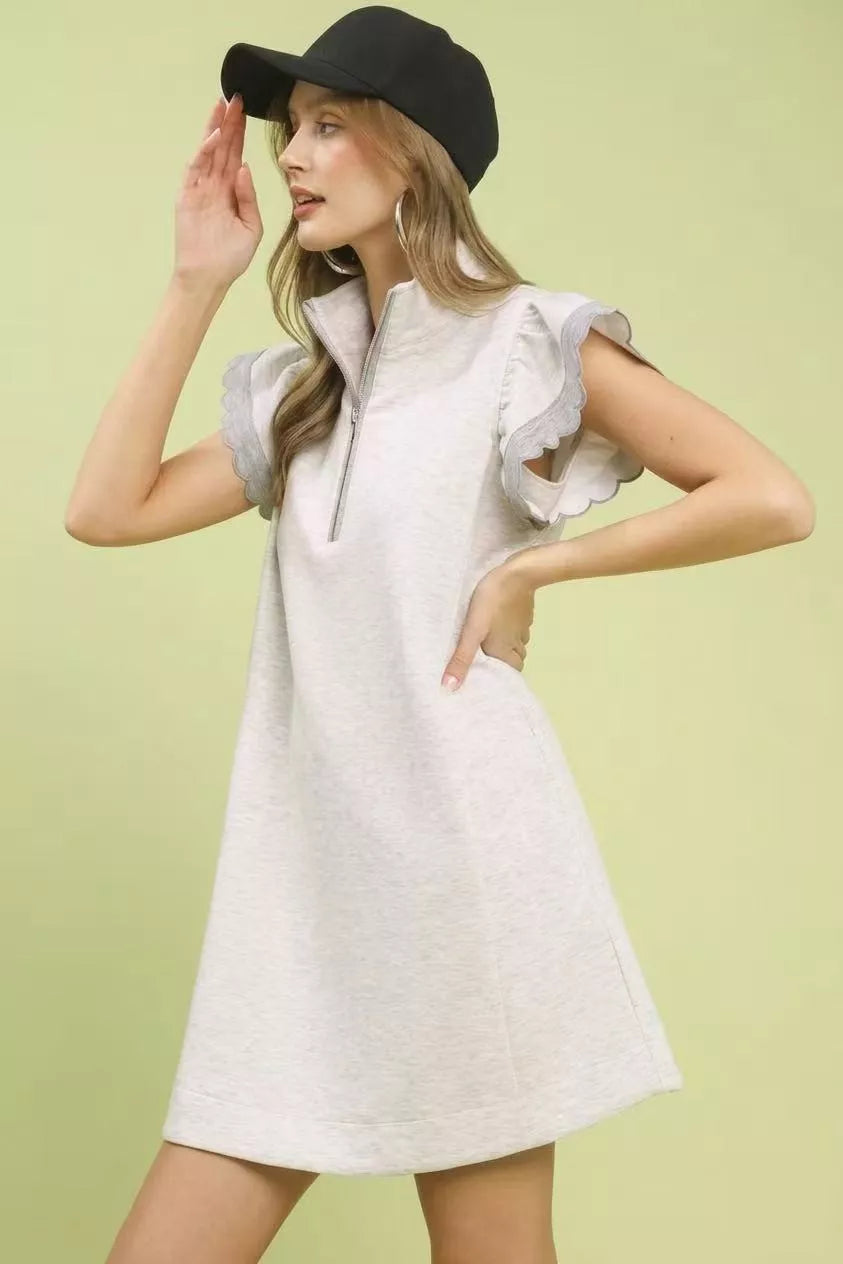 Heather White  Zip-Neck Flutter Sleeve Dress W/ Pockets by Umgee Side View