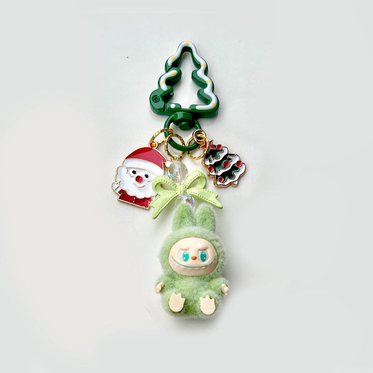 Christmas flocking mini Labubu keychain bag pendant: Pink