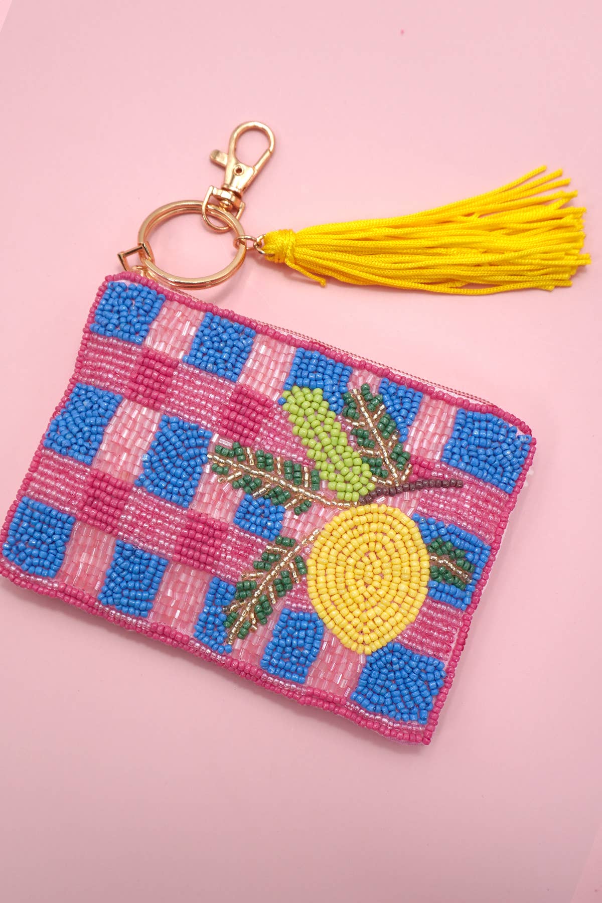 CHECKER FRUIT SEED BEAD COIN TASSEL PURSE 91CP1008: LEMON 1009