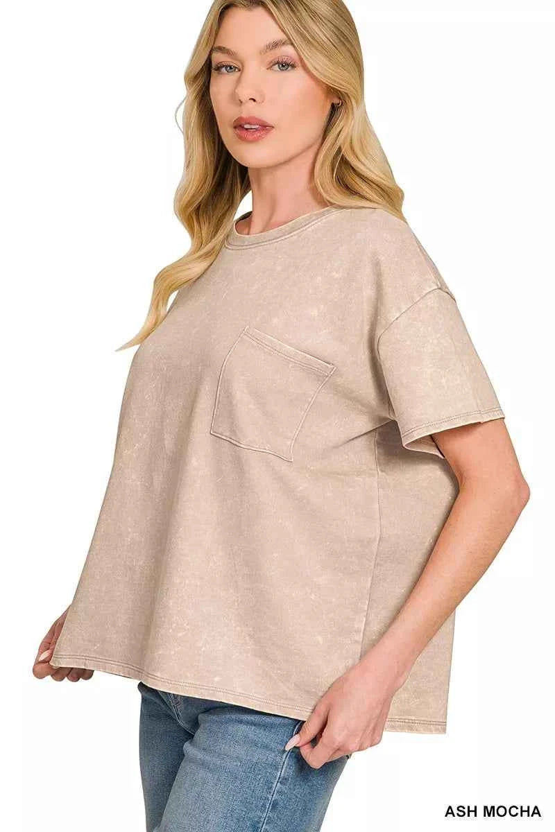 Ash Mocha French Terry Acid Washed Relaxed Top & Short Set | Zenana