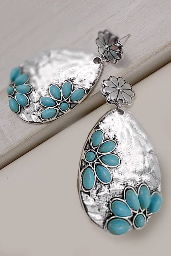 WESTERN FLORAL BOHO SILVER EARRINGS SILVER TONE