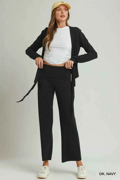 Umgee Cotton Viscose Folded Waistband Straight Leg Pants