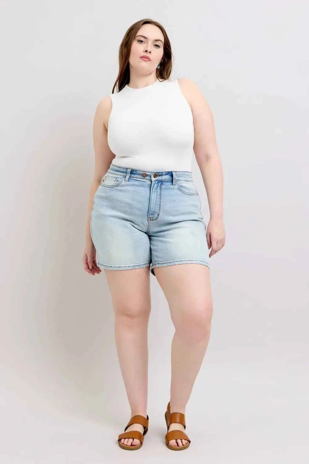 Full Size 2 Button Denim Shorts with Pockets Regular & Plus Sizes by Judy Blue