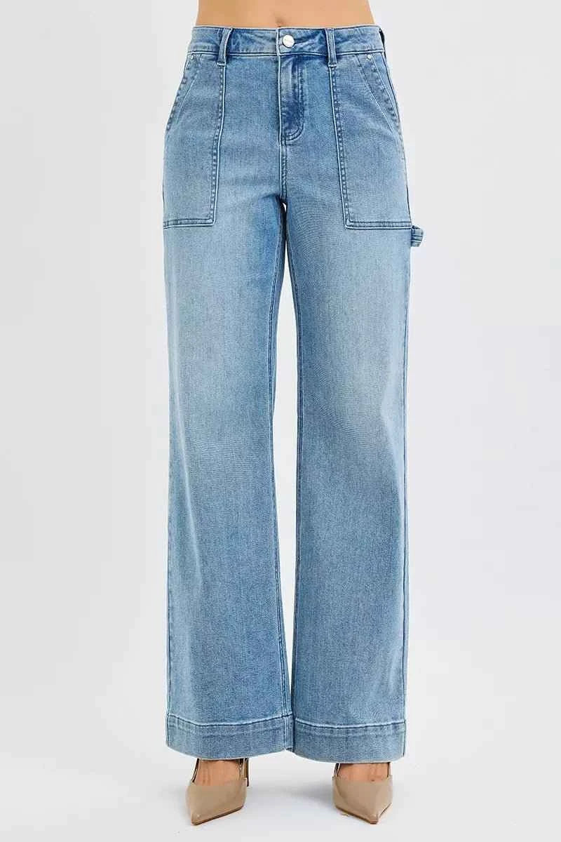 Full Size High Rise Straight Leg Jeans with Front Pockets Plus Size by Risen